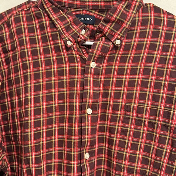 Lands End Men’s Plaid Button Up Sz 17-37 Tailored Fit Tall - Picture 1 of 4
